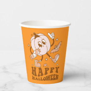 Happy Halloween Retro Polka Dot Pumpkin Papieren Bekers