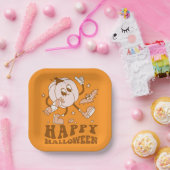 Happy Halloween| Retro Polka Dot Pumpkin Papieren Bordje (Feest)