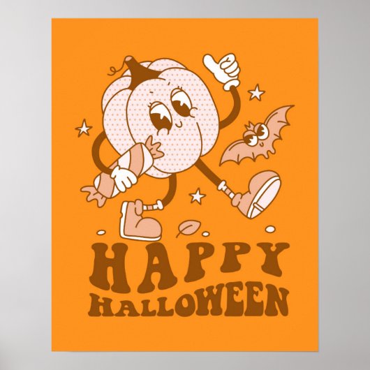 Happy Halloween| Retro Polka Dot Pumpkin Poster (Voorkant)