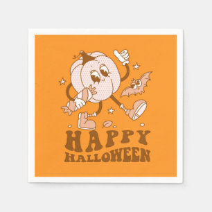 Happy Halloween  Retro Polka Dot Pumpkin Servet