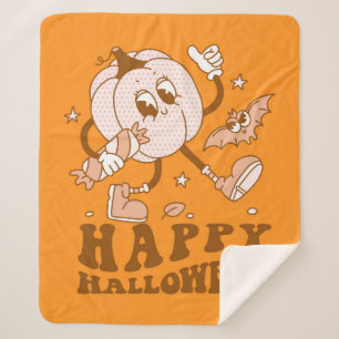 Happy Halloween  Retro Polka Dot Pumpkin Sherpa Deken