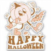 Happy Halloween| Retro Polka Dot Pumpkin Sticker (Voorkant)