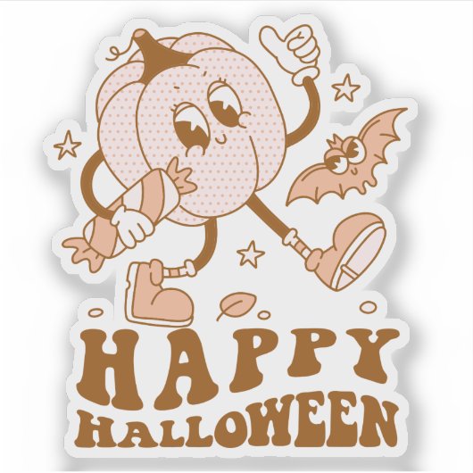 Happy Halloween| Retro Polka Dot Pumpkin Sticker (Voorkant)