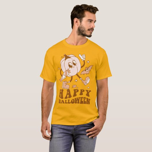 Happy Halloween| Retro Polka Dot Pumpkin T-shirt (Voorkant volledig)