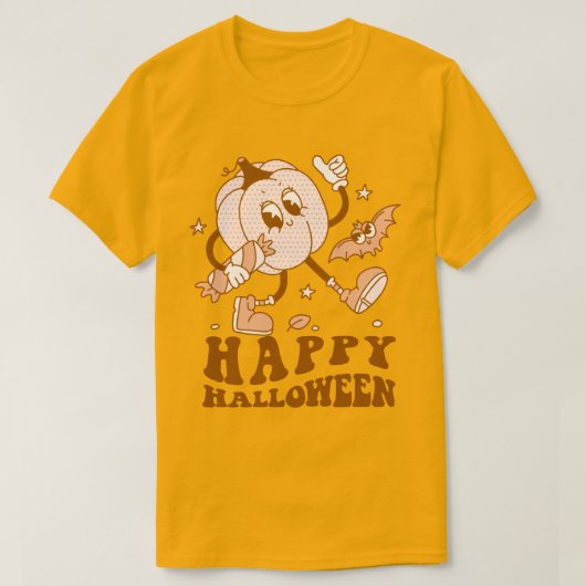 Happy Halloween| Retro Polka Dot Pumpkin T-shirt (Design voorkant)