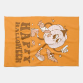 Happy Halloween| Retro Polka Dot Pumpkin Theedoek (Horizontaal)