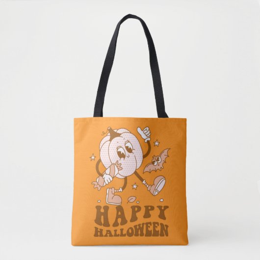 Happy Halloween| Retro Polka Dot Pumpkin Tote Bag (Voorkant)