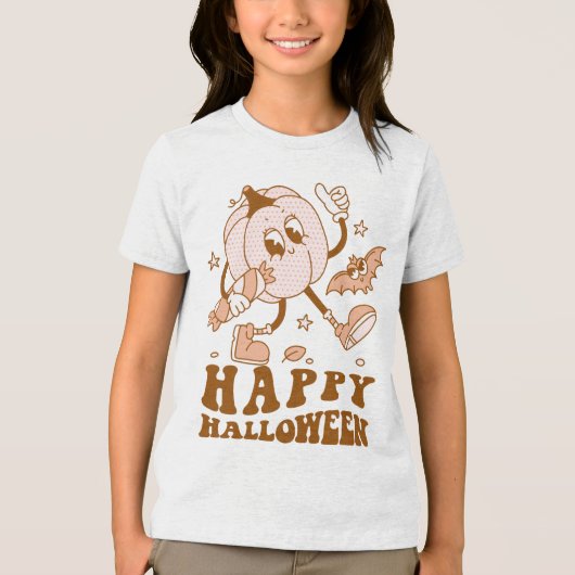 Happy Halloween| Retro Polka Dot Pumpkin Tri-Blend Shirt (Voorkant)