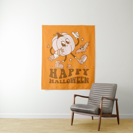 Happy Halloween| Retro Polka Dot Pumpkin Wandkleed (In situ)
