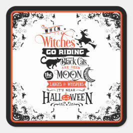 Happy Halloween Riding Witches Vierkante Sticker