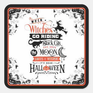 Happy Halloween Riding Witches Vierkante Sticker