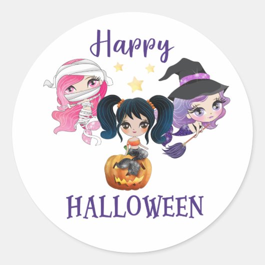 Happy Halloween ronde sticker Girl Mermaid sticker (Voorkant)
