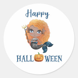 Happy Halloween ronde sticker Girl Mermaid sticker