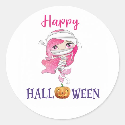 Happy Halloween ronde sticker Girl Mermaid sticker (Voorkant)
