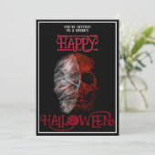 Happy Halloween Rood Schedel Zwart Wit Kaart (Staand voorkant)