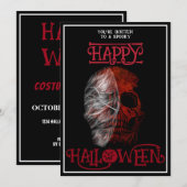 Happy Halloween Rood Schedel Zwart Wit Kaart (Voorkant / Achterkant)