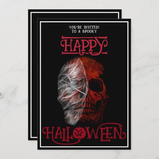 Happy Halloween Rood Schedel Zwart Wit Kaart (Voorkant / Achterkant)