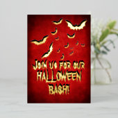 Happy Halloween Rood Zwart Goud Folie Uitnodiging (Staand Voorkant)