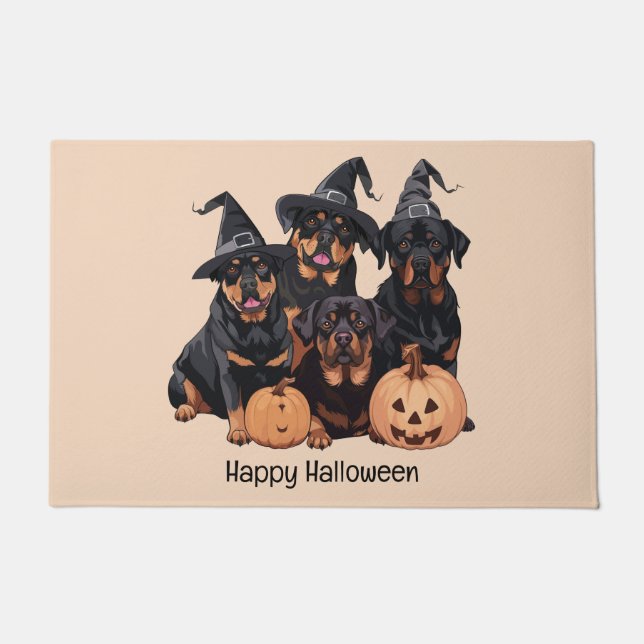 Happy Halloween Rottweiler Honden Jack O Lantern Deurmat (Voorkant)