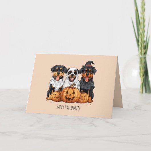 Happy Halloween Rottweiler Honden Jack O Lantern Feestdagen Kaart (Voorkant)