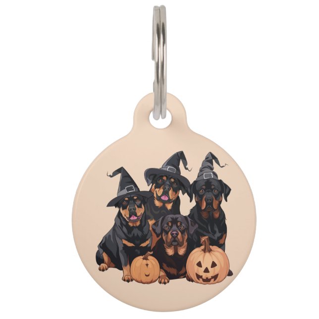 Happy Halloween Rottweiler Honden Jack O Lantern Huisdierpenning (Voorkant)