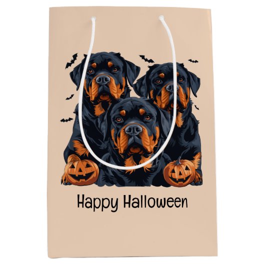 Happy Halloween Rottweiler Honden Jack O Lantern Medium Cadeauzakje (Voorkant)