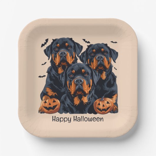 Happy Halloween Rottweiler Honden Jack O Lantern Papieren Bordje (Voorkant)