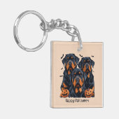 Happy Halloween Rottweiler Honden Jack O Lantern Sleutelhanger (Voorkant Links)