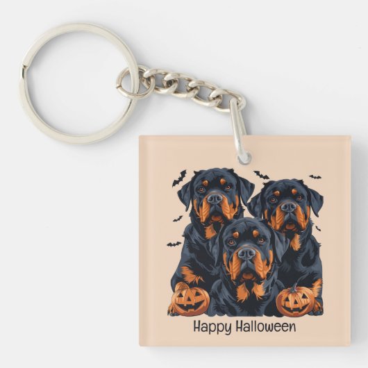 Happy Halloween Rottweiler Honden Jack O Lantern Sleutelhanger (Voorkant)