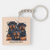 Happy Halloween Rottweiler Honden Jack O Lantern Sleutelhanger (Achterkant)
