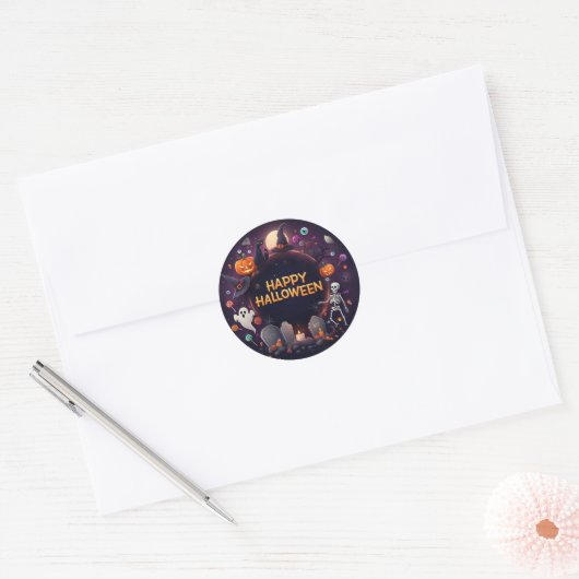 Happy Halloween Round Sticker (Envelop)