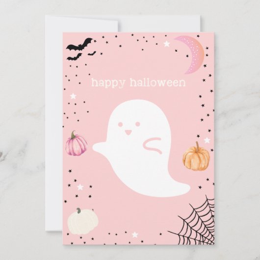 Happy Halloween roze Cute Ghost-kaart (Voorkant)