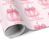 Happy Halloween Roze Pompoen Coquette Bow Cadeaupapier (Rol Hoek)