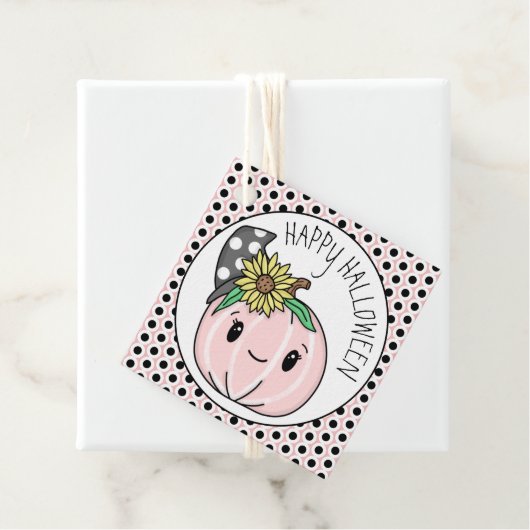 Happy Halloween | Roze pompoen en pooldots Bedankjes Labels (In situ)