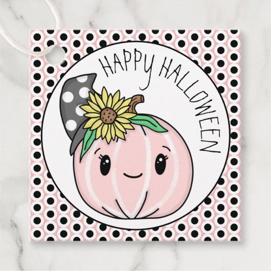 Happy Halloween | Roze pompoen en pooldots Bedankjes Labels (Voorkant)