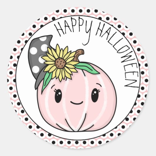 Happy Halloween | Roze pompoen en pooldots Ronde Sticker (Voorkant)