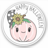 Happy Halloween | Roze pompoen en pooldots Sticker (Voorkant)