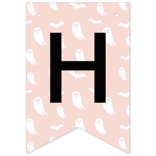 Happy Halloween Roze Sinaasappel Zwart Haunted Hou Vlaggetjes (Eerste vlag)