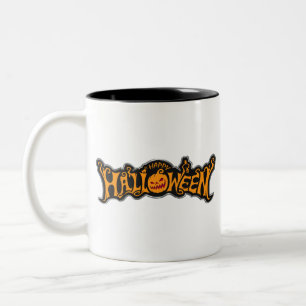 Happy Halloween Ruby Eye Pumpkin Silver Lijst Tweekleurige Koffiemok