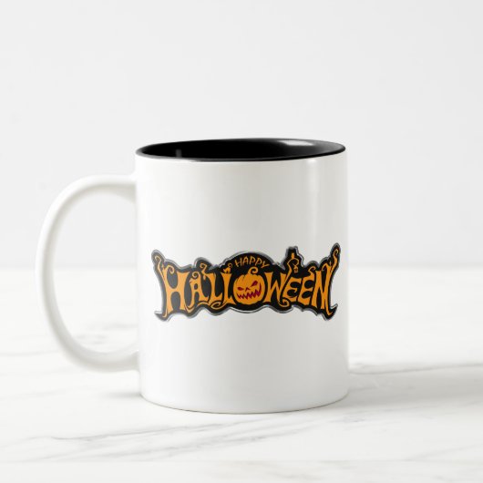 Happy Halloween Ruby Eye Pumpkin Silver Lijst Tweekleurige Koffiemok (Links)