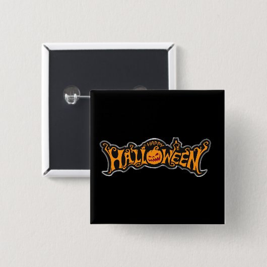 Happy Halloween Ruby Eye Pumpkin Silver Lijst Vierkante Button 5,1 Cm (Voorkant /achterkant)