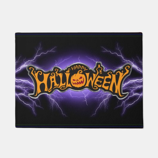 Happy Halloween Ruby Eyed Pumpkin Paarse Lightning Deurmat (Voorkant)