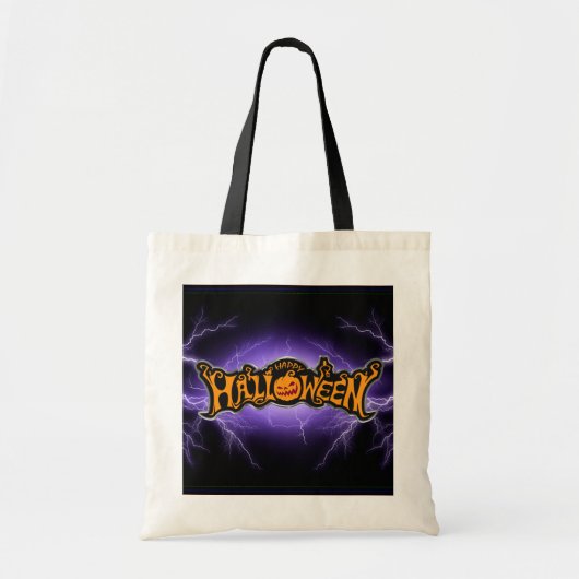 Happy Halloween Ruby Eyed Pumpkin Paarse Lightning Tote Bag (Voorkant)