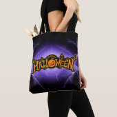 Happy Halloween Ruby Eyed Pumpkin Paarse Lightning Tote Bag (Dichtbij)
