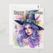 Happy Halloween Salem Witch Illustratie Briefkaart (Voorkant / Achterkant)