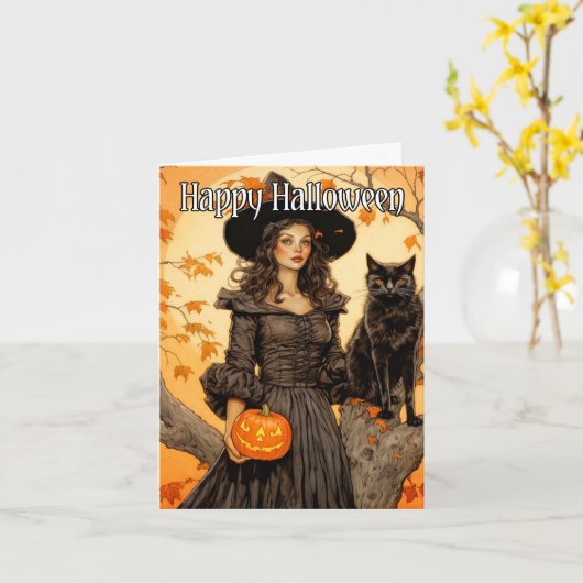 Happy Halloween | Salem Witch Kaart (Gele Bloem)