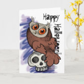 Happy Halloween! Scardy Owl Skull~cards Kaart (Gele Bloem)