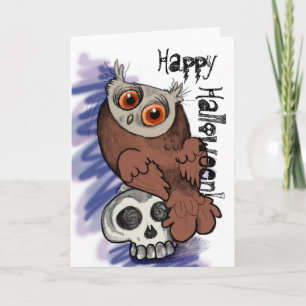 Happy Halloween! Scardy Owl Skull~cards Kaart