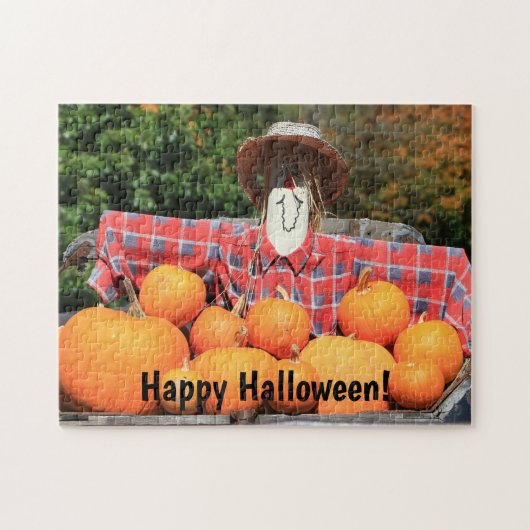 Happy Halloween Scarecrow en Pumpkins Family Fun Legpuzzel (Horizontaal)