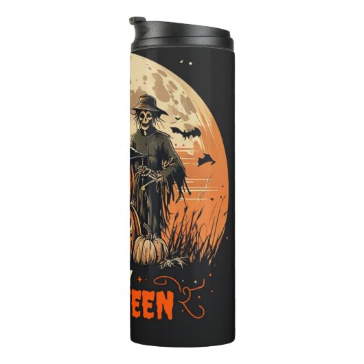 Happy Halloween Scarecrow Pumpkin Thermal Tumbler Thermosbeker (Geroteerd rechts)